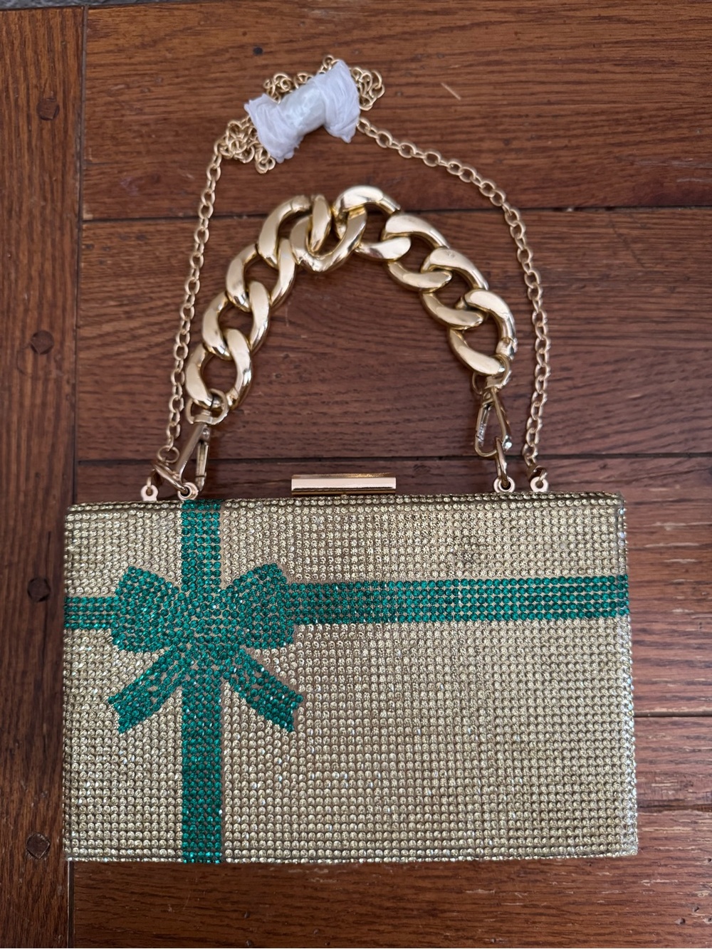 Gold & Green Present Sparkle Alessia Bow Crossbody Clutch Mini Statement Bag